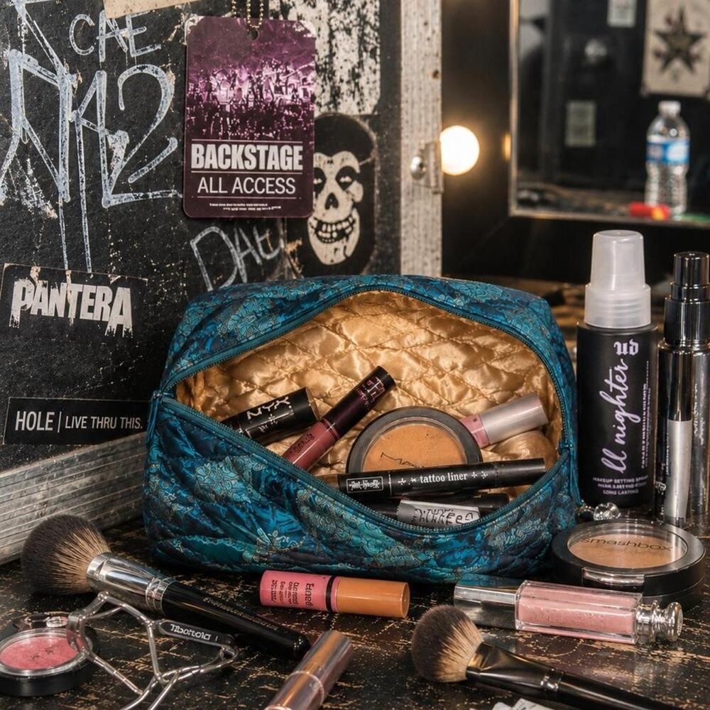 Teal Quilted Cosmetic Bag Makeup Pouch